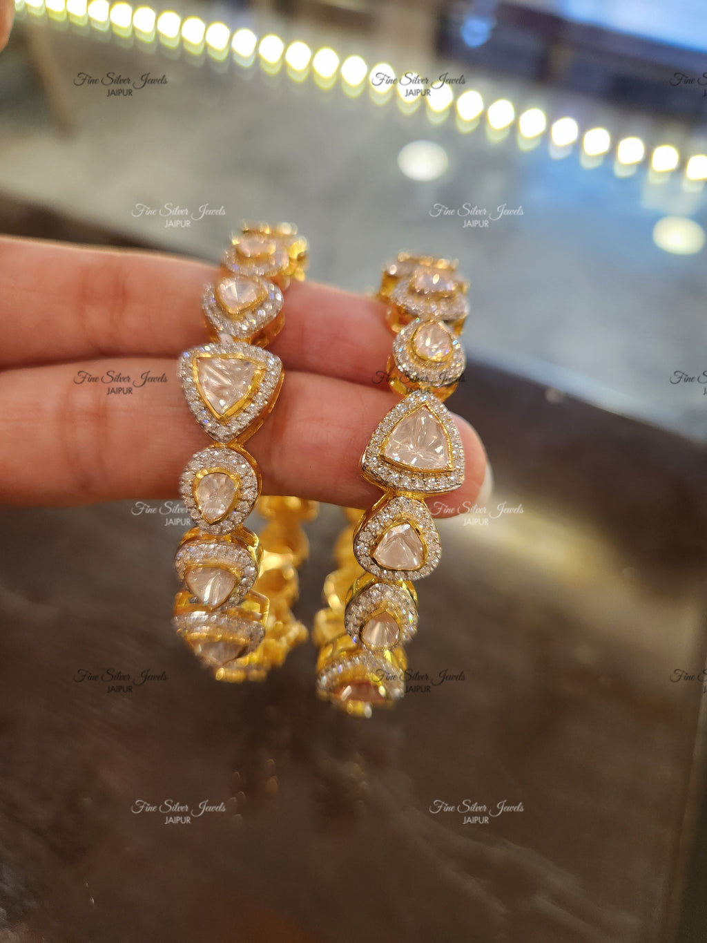 925 Silver Matyasa Polki bangle (set of 2) finesilverjewels