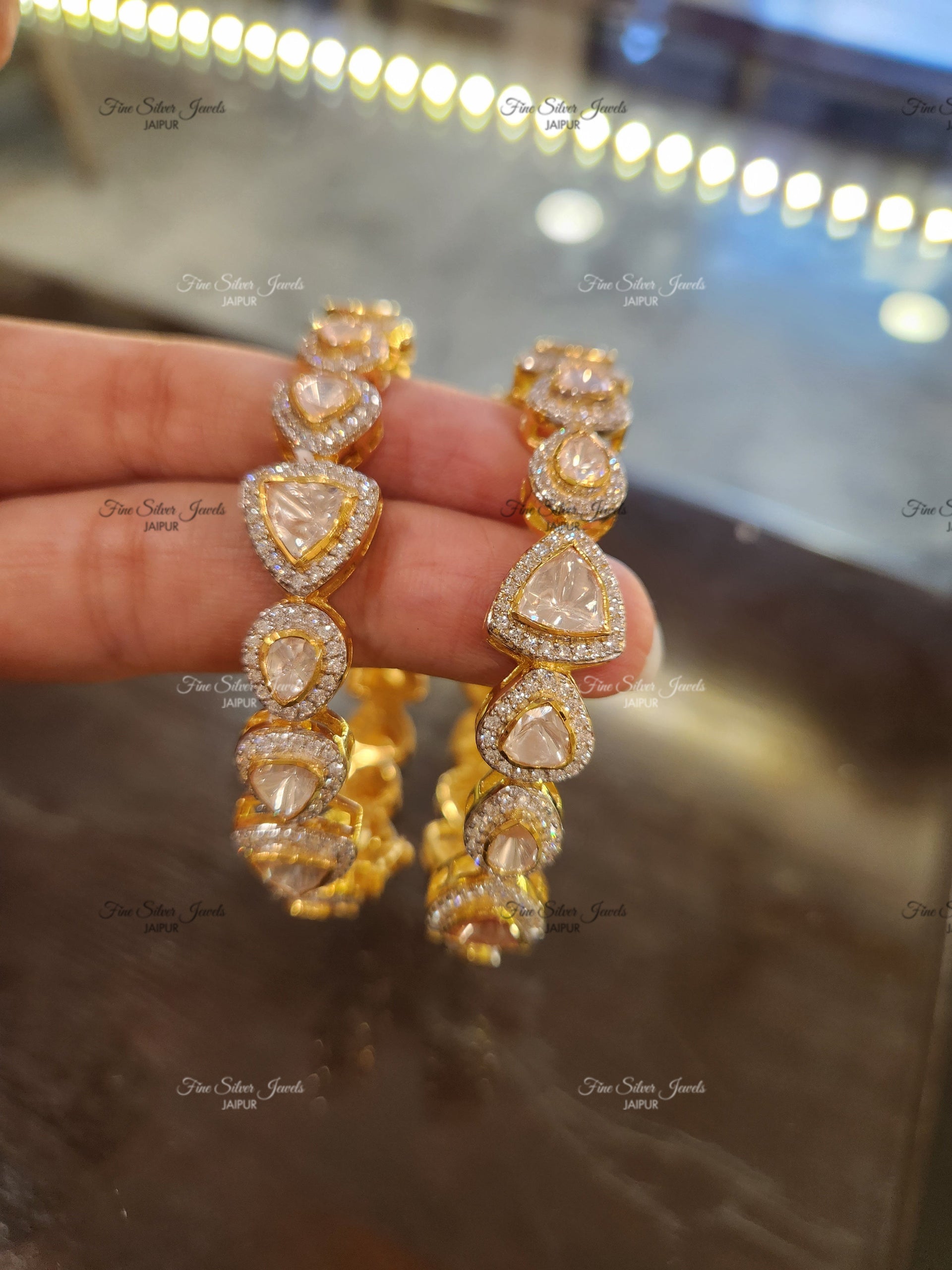 925 Silver Matyasa Polki bangle (set of 2) finesilverjewels