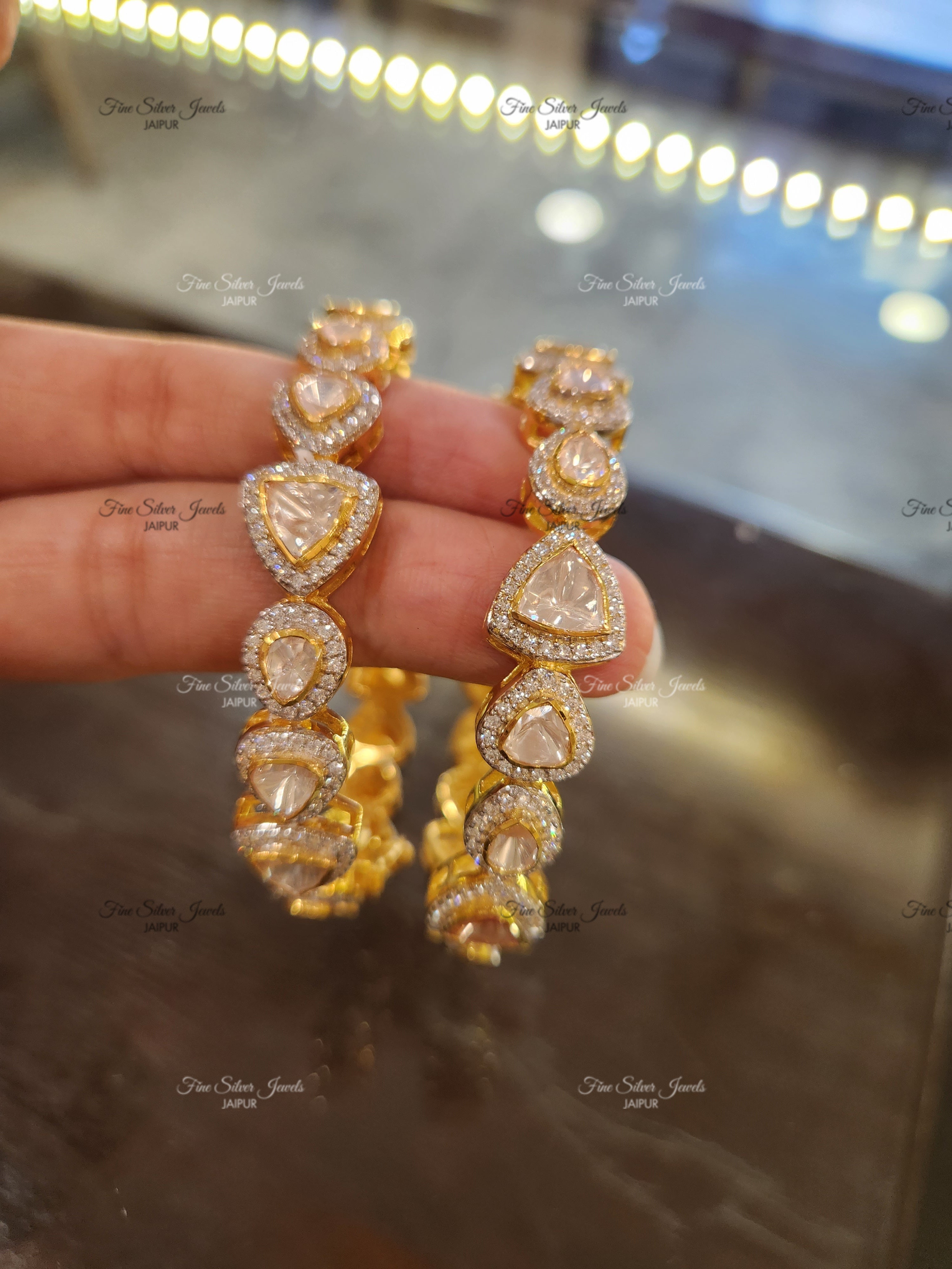 925 Silver Matyasa Polki bangle (set of 2) finesilverjewels