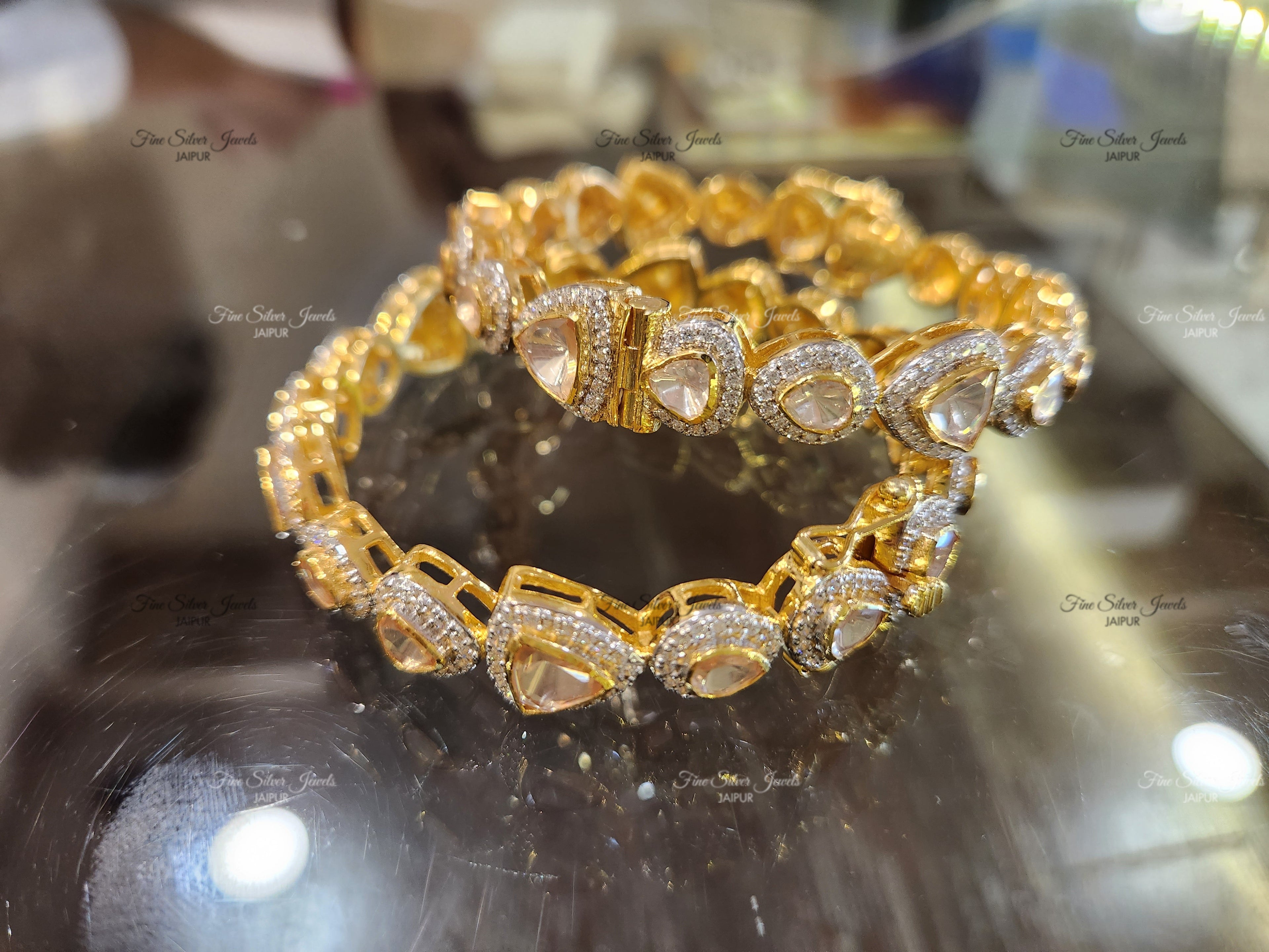 925 Silver Matyasa Polki bangle (set of 2) finesilverjewels