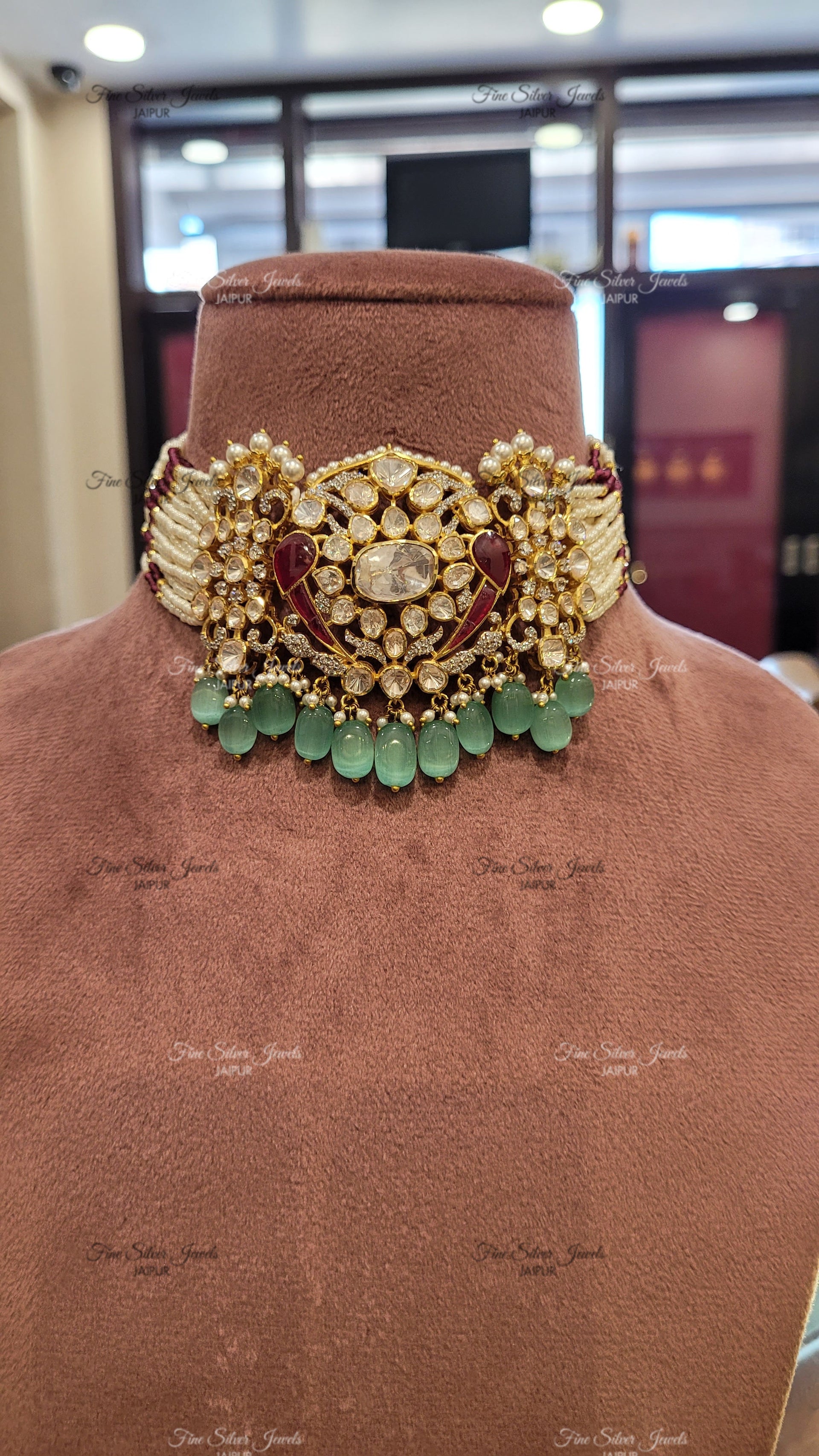 925 silver PADMAKSHYA POLKI NECKLACE finesilverjewels