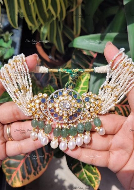 925 silver Raas polki choker finesilverjewels