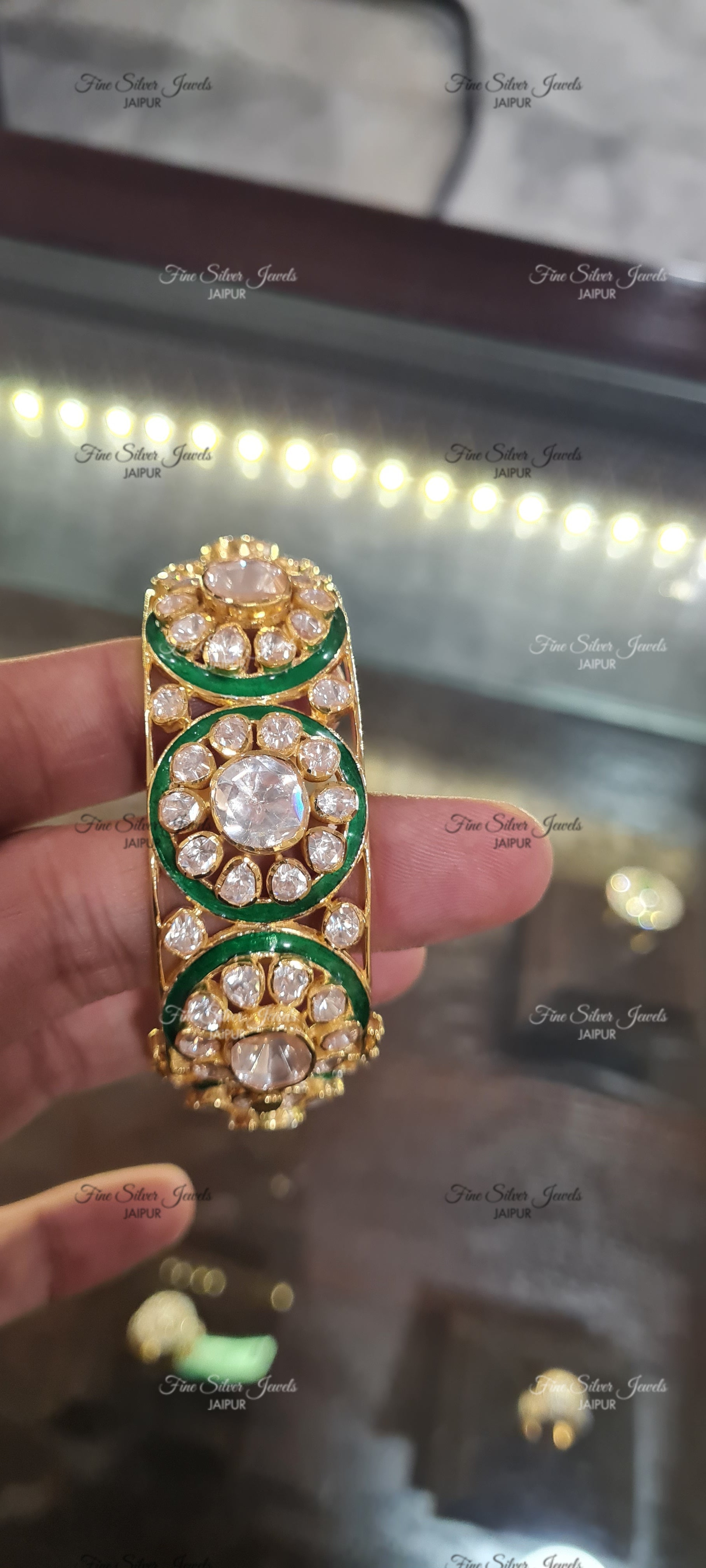 GREEN MEENA POLKI BANGLE finesilverjewels
