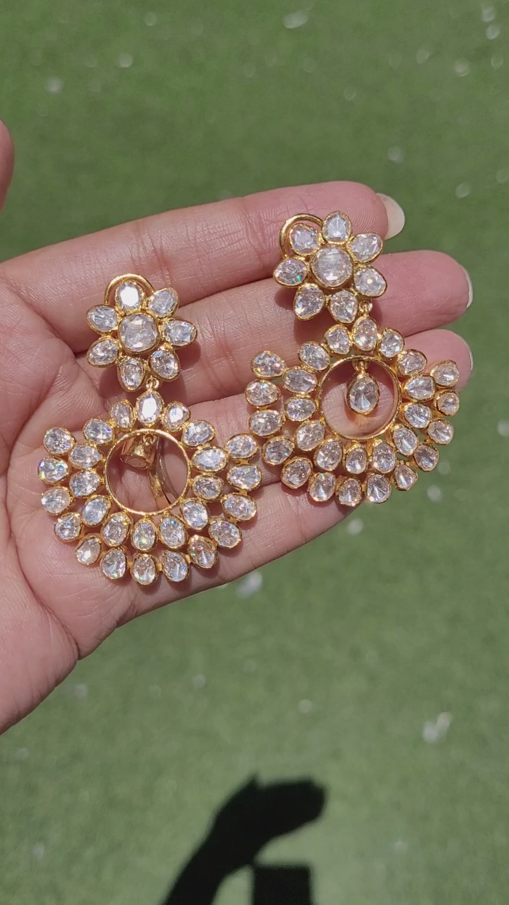 925 SILVER GOLD FINISH POLKI CHANDBALI