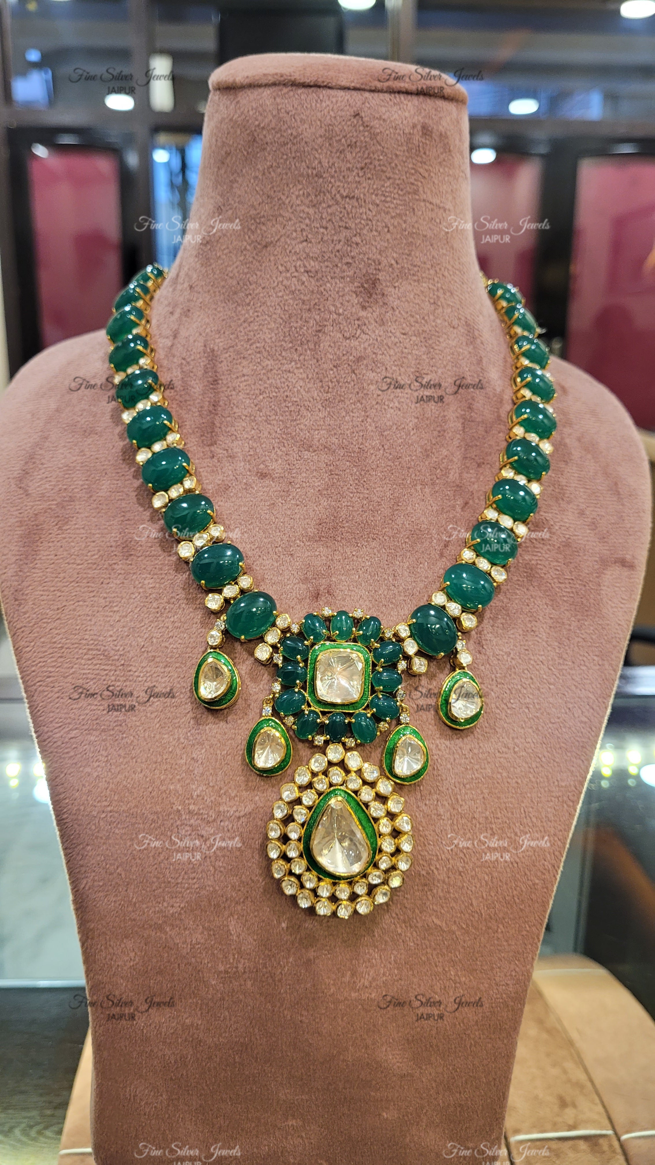 GREEN ONYX POLKI NECKLACE finesilverjewels