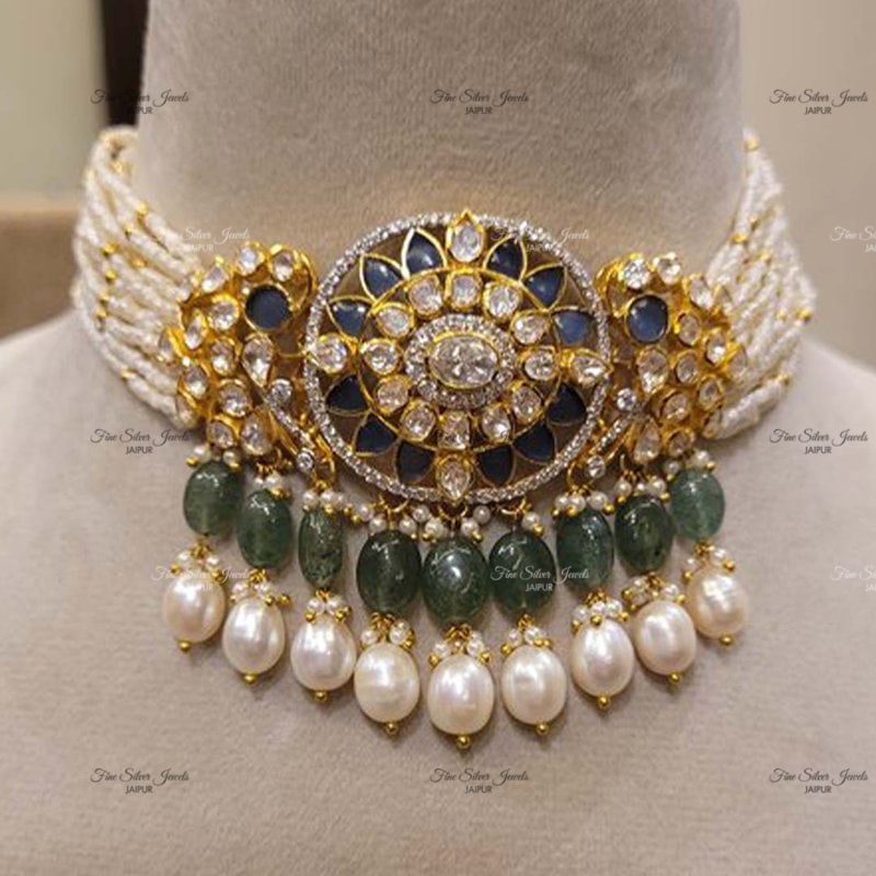 925 silver Raas polki choker finesilverjewels