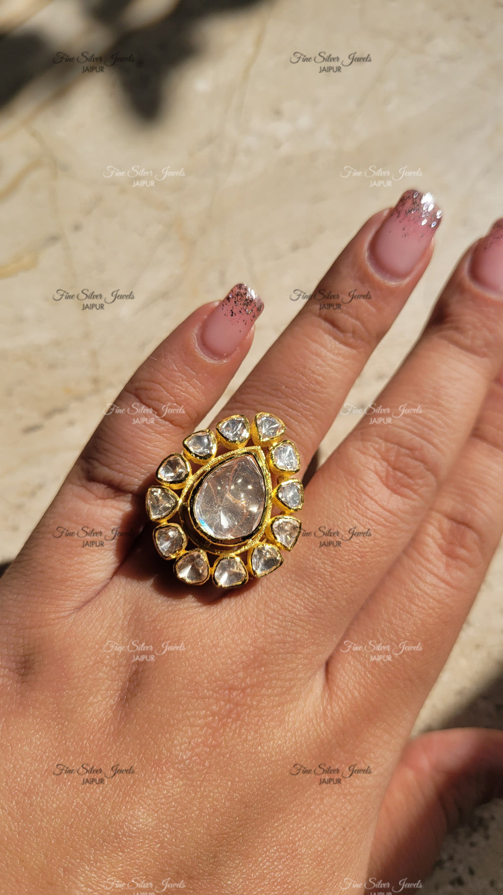 PEAR DROP POLKI RING finesilverjewels