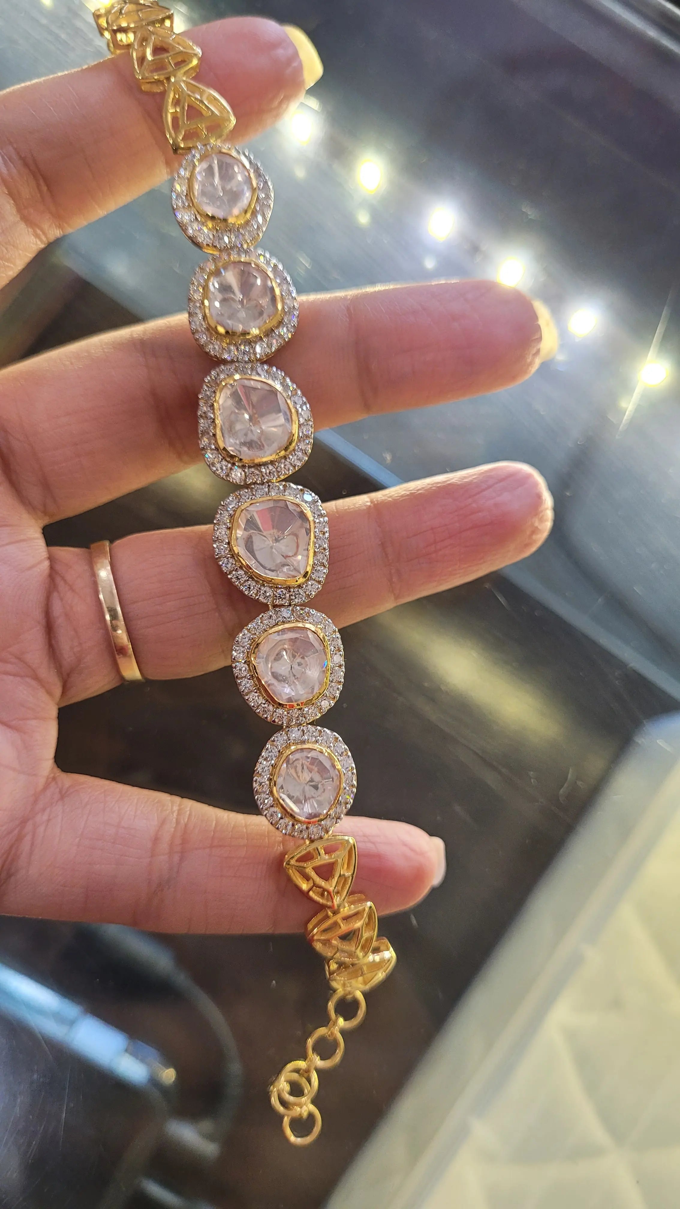 Coral Enamel Polki Diamond Bangle - Unique Diamond Bracelets | J. Landa