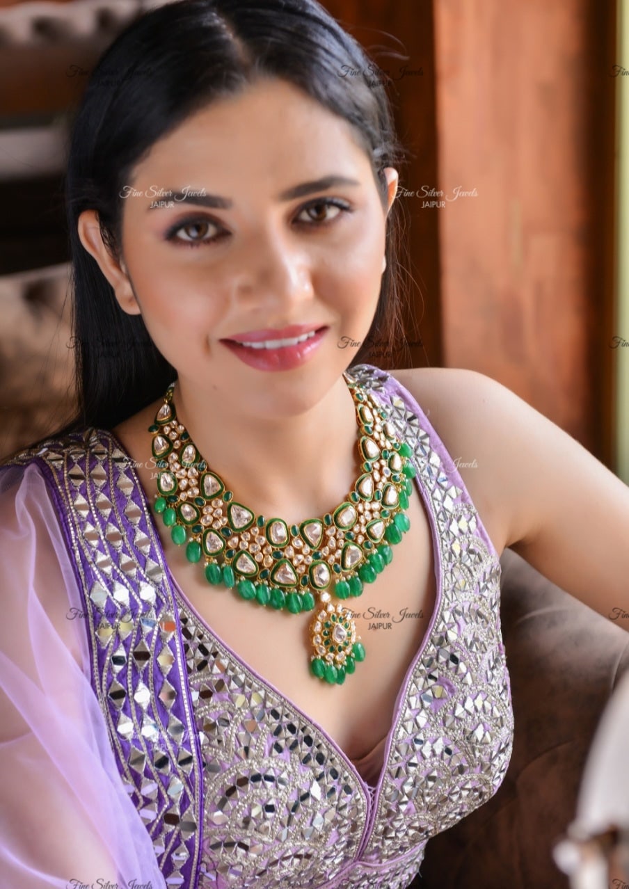 MAHARANI GREEN EMERALD LONG NECKLACE finesilverjewels