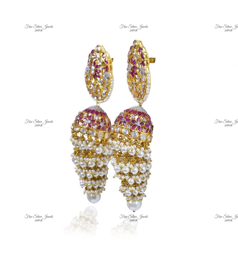 RUBY POLKI JHUMKA EARRINGS finesilverjewels