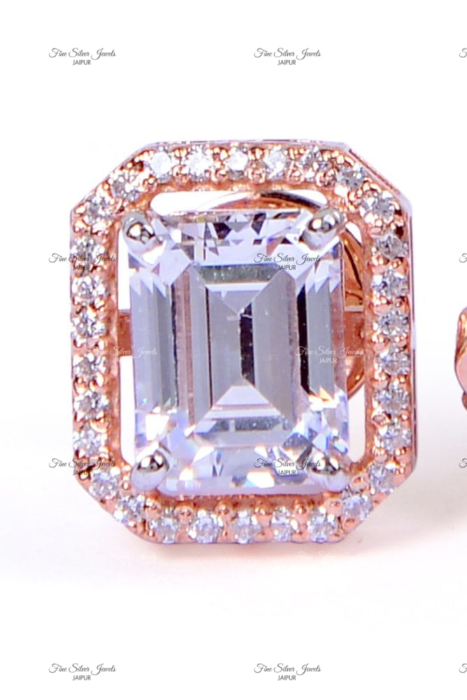 EMERALD CUT SOLITAIRE EARRINGS finesilverjewels