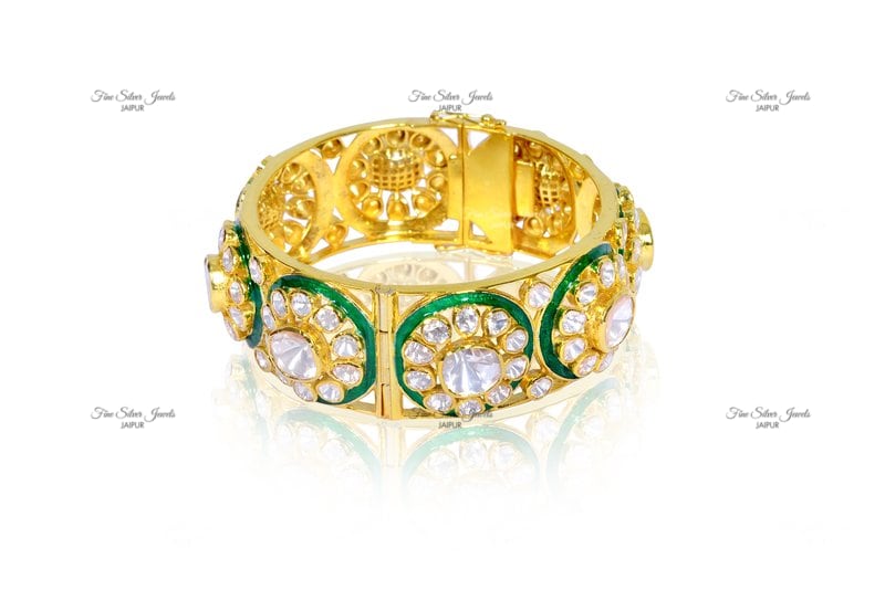 GREEN MEENA POLKI BANGLE finesilverjewels