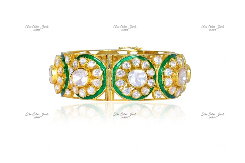 GREEN MEENA POLKI BANGLE finesilverjewels