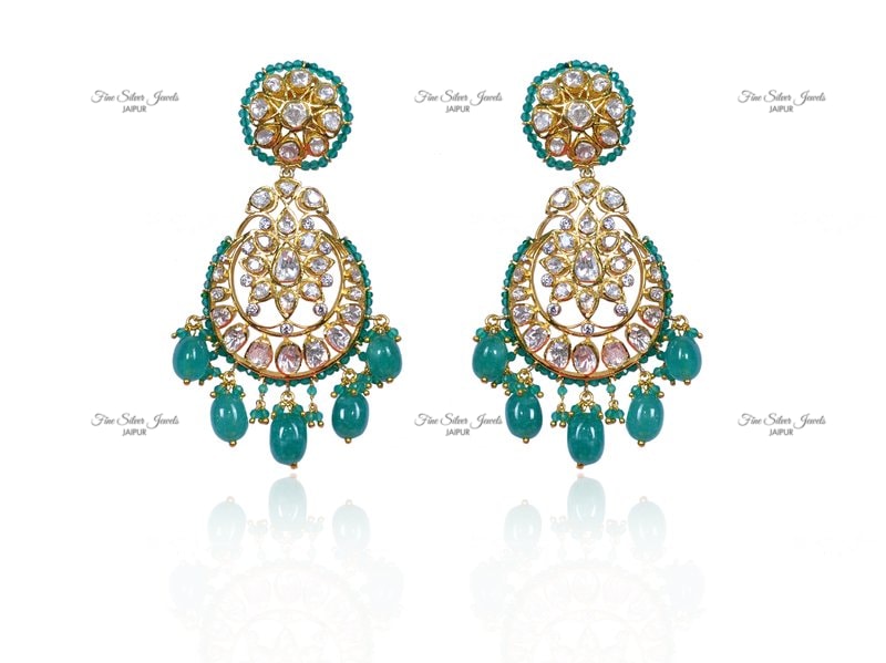GREEN POLKI CHANDBALI finesilverjewels