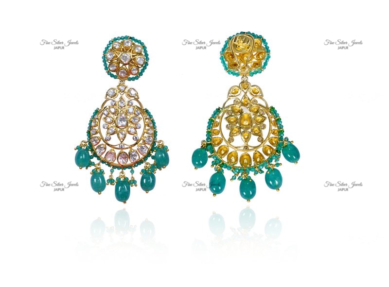 GREEN POLKI CHANDBALI finesilverjewels